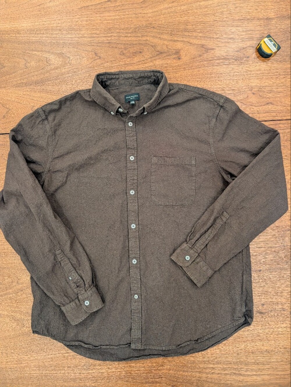 Club Monaco Linen Cotton Textured Seersucker Shirt XXL Brown Slim Fit